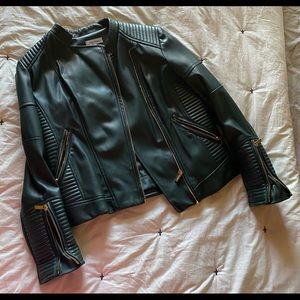 Calvin Klein Faux Green Moto Leather Jacket
